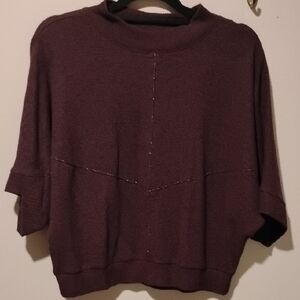 Democracy Women's Plum Crew Neck Sweater Dolman Split Cuff Deep Purple